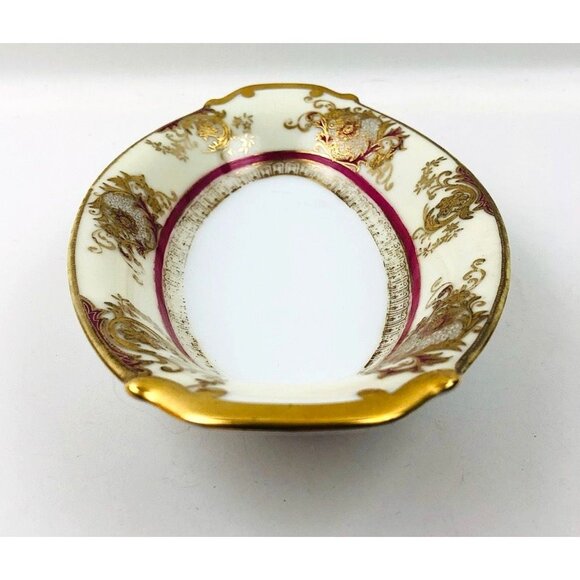 Meito China Oval Bowl Dish Gold Burgundy Trim Japan Hand Painted Vintage - Picture 7 of 10